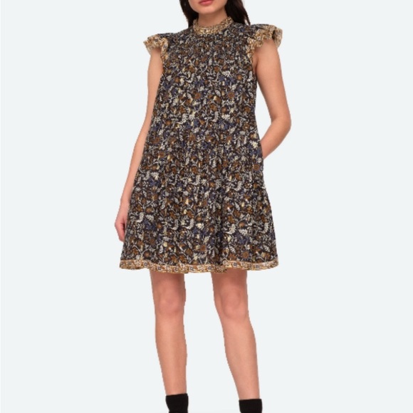 Zara Dresses & Skirts - Sea New York Flutter Sleeve Smocked Floral Blue Ruffle Dress aw20-115 size 12